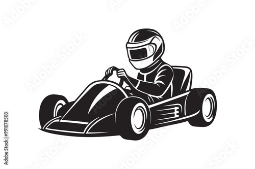 Gokart sport automotive silhouette vector illustration logo.