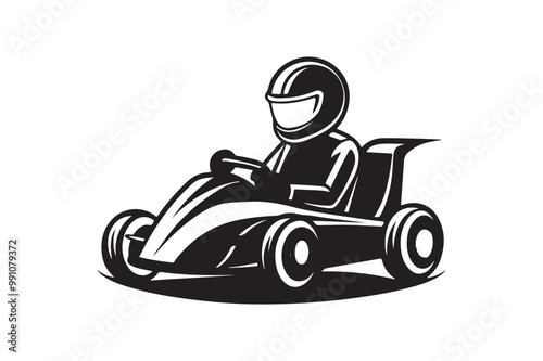 Gokart sport automotive silhouette vector illustration logo.