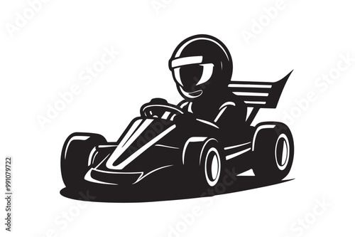Gokart sport automotive silhouette vector illustration logo.
