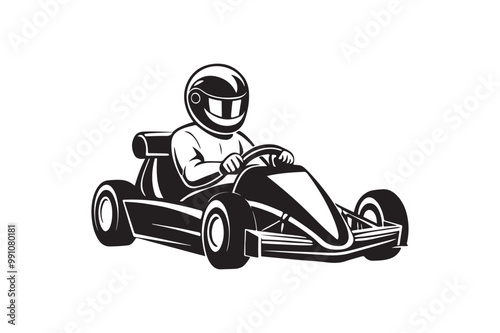 Gokart sport automotive silhouette vector illustration logo.