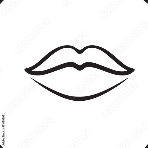 Minimalist Line Art of Lips: Simple Black and White Drawing of a Mouth, Beauty Illustration, Facial Feature Graphic Design Element