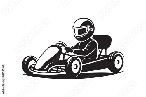 Gokart sport automotive silhouette vector illustration logo.