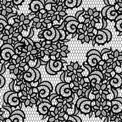 Black lace seamless pattern is perfect for stunningly elegant designs and beautiful backgrounds. Floral sheer fabric. Abstract flowers