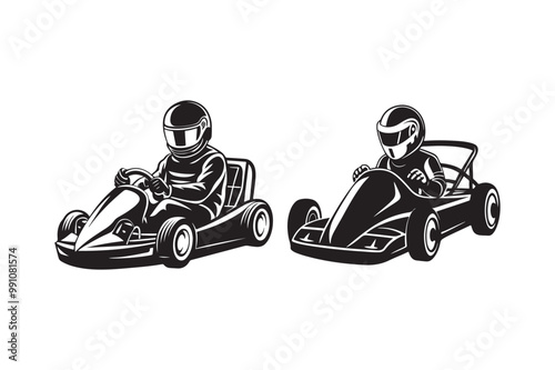 Gokart sport automotive silhouette vector illustration logo.