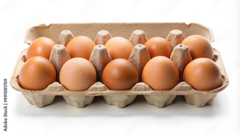 Brown egg box with ten fresh eggs isolated on white background, eggs, brown, box, container, food, healthy, organic Brown egg box with ten fresh eggs isolated on white background, eggs, brown, box, container, food, healthy, organic