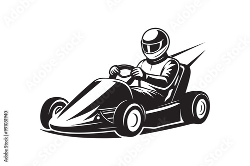 Gokart sport automotive silhouette vector illustration logo.