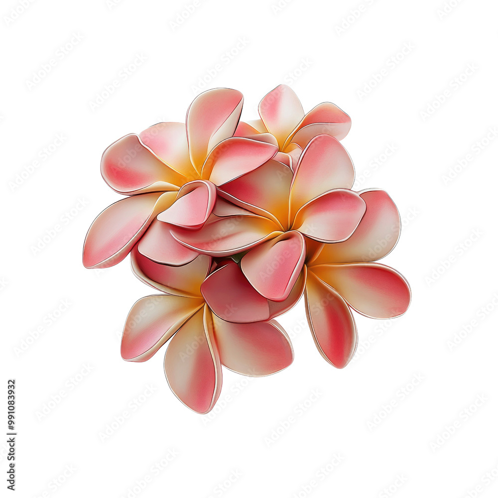 Pink and Yellow Plumeria Flowers on White Background Pink and Yellow Plumeria Flowers on White Background