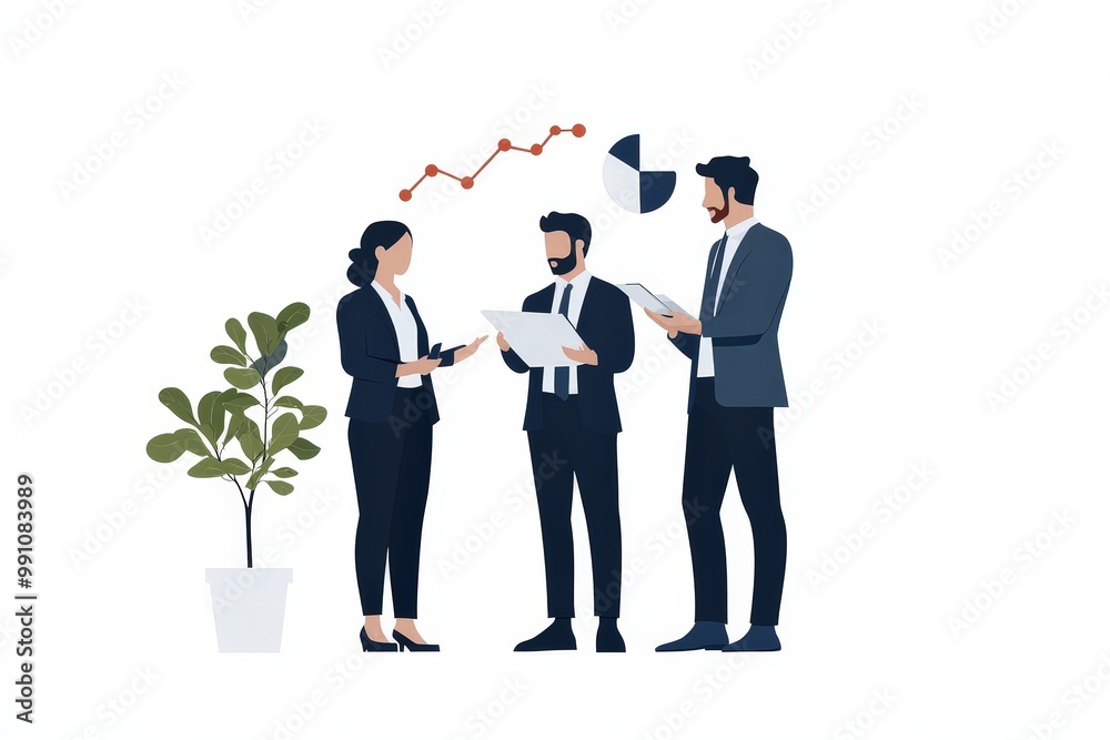 Business Team Engaging in Strategy Discussions with Graph and Chart Visuals for Analysis Business Team Engaging in Strategy Discussions with Graph and Chart Visuals for Analysis