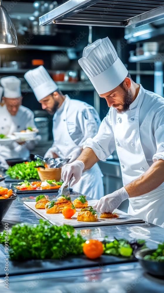 Chef Preparing Appetizers In Kitchen. Chef Preparing Appetizers In Kitchen.