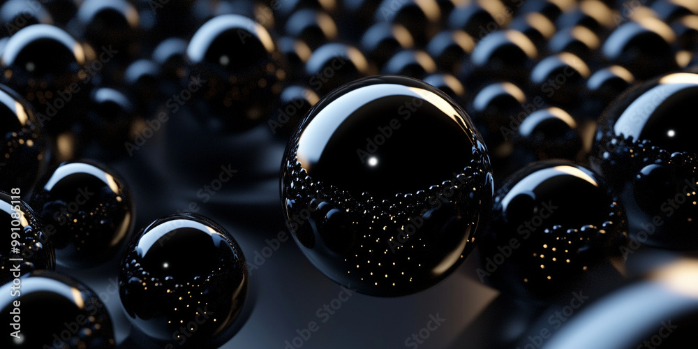 Background of 3D black balls with shiny mirror texture Background of 3D black balls with shiny mirror texture