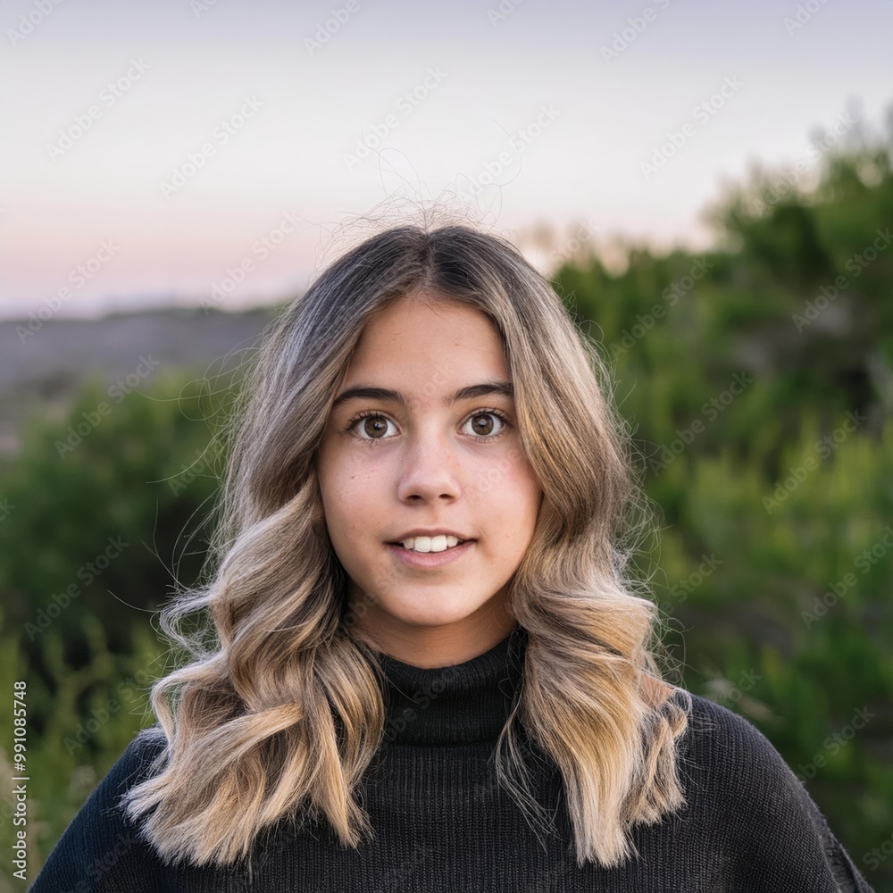 Primer plano de una chica rubia de unos 20 años con la mirada perdida y el pelo suelto Primer plano de una chica rubia de unos 20 años con la mirada perdida y el pelo suelto