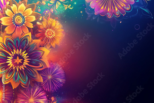 Eid background with traditional motifs and fireworks in bright, cheerful colours photo