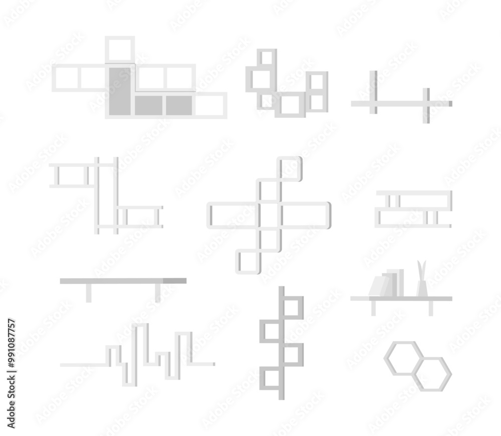 Vector Set of Creative Wall Shelf Illustrations for Interior Design Vector Set of Creative Wall Shelf Illustrations for Interior Design