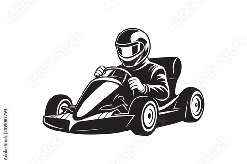 Gokart sport automotive silhouette vector illustration logo.