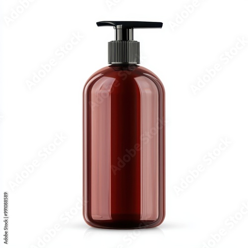 A bottle of shampoo, hygiene product, photorealistic style, sleek design, isolated on white background