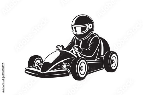 Gokart sport automotive silhouette vector illustration logo.