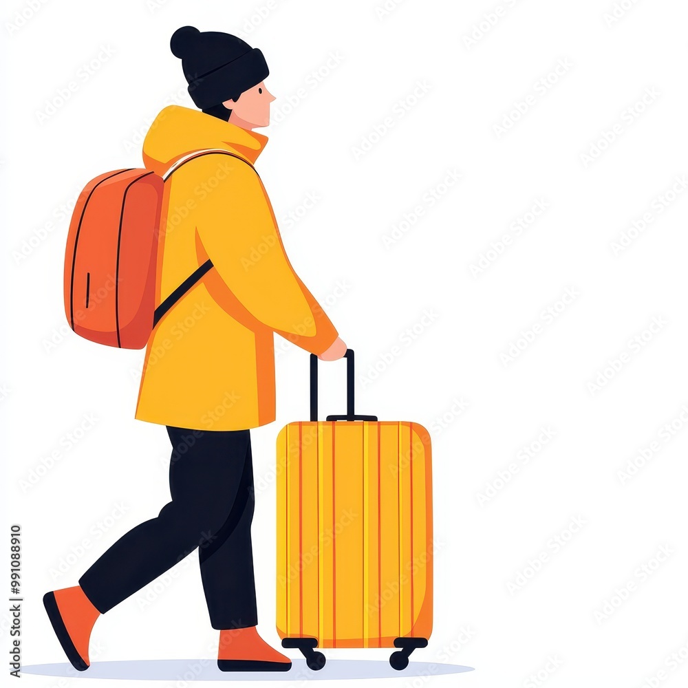 A traveler pulling a suitcase, casual outfit, realistic style, detailed textures, isolated on white background A traveler pulling a suitcase, casual outfit, realistic style, detailed textures, isolated on white background