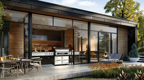 Modern Outdoor Kitchen with Grill and Patio