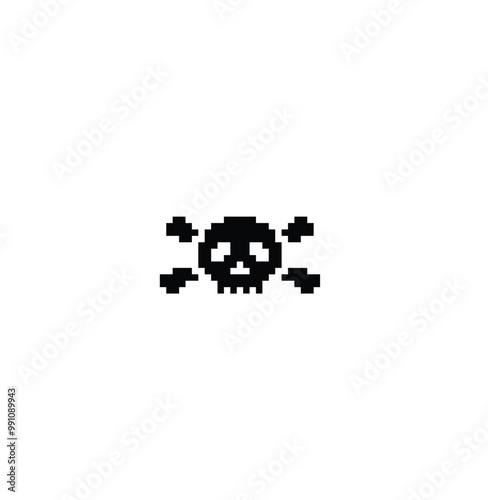Skull icon 8 bit, pixel pirate icon for game logo.