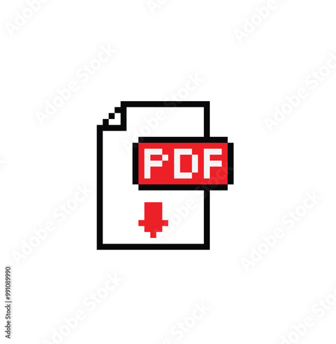pixel pdf file icon. Vector pixel art pdf document  8 bit logo for game