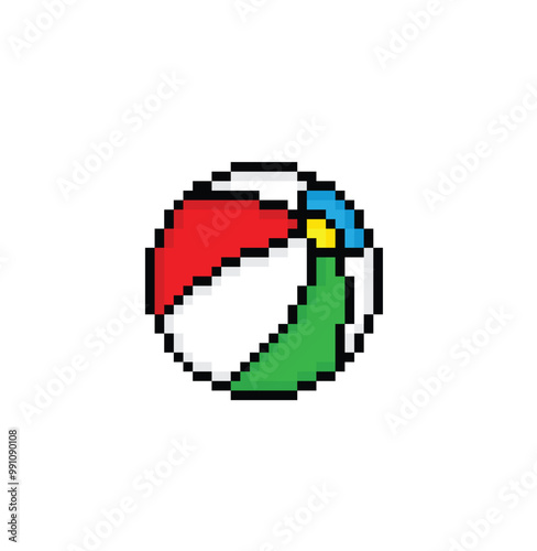 pixel ball icon. Vector pixel art beach ball 8 bit logo for game