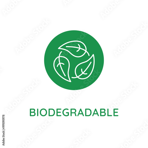 Vector line design element, badge and icon for food and cosmetics packaging in mono linear style - biodegradable