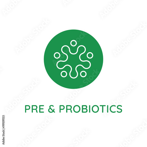Vector line design element, badge and icon for food and cosmetics packaging in mono linear style - probiotics and prebiotics