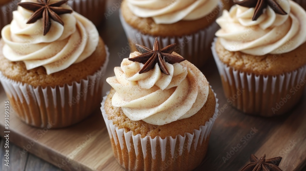 Delightful Pumpkin Spice Cupcakes in Warm Tones, Top-Down View Delightful Pumpkin Spice Cupcakes in Warm Tones, Top-Down View