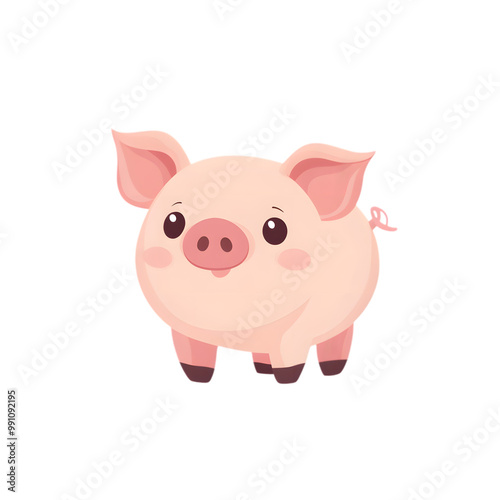 Cute Kawaii Piglet Character in Fluffy Style