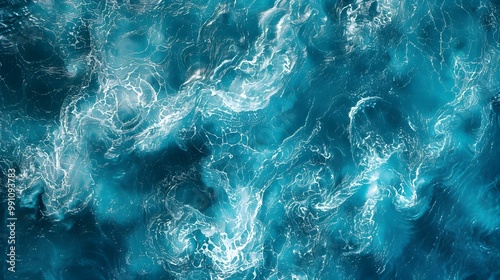 The image is of a body of water with a blue and white swirl pattern