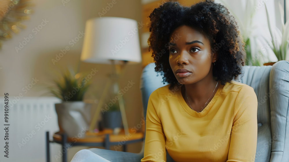 Worried young african american woman sitting at the psychologist office and talking about her problems during a therapy session. generative ai. Worried young african american woman sitting at the psychologist office and talking about her problems during a therapy session. generative ai.