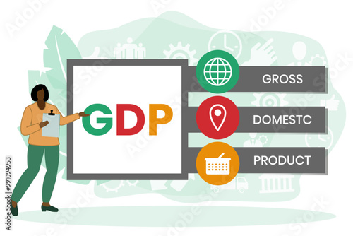 GDP - gross domestic product business concept background. vector illustration concept with keywords and icons. lettering illustration with icons for web banner, flyer, landing page, presentation
