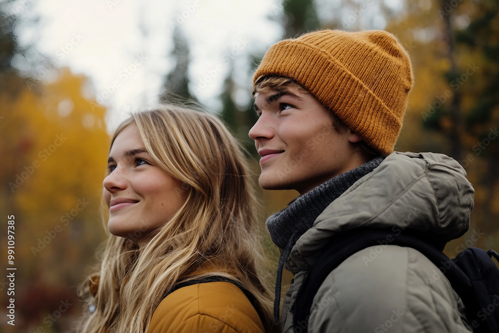 Fototapeta premium Travel in the fall designed with generative AI