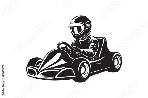 Gokart sport automotive silhouette vector illustration logo.