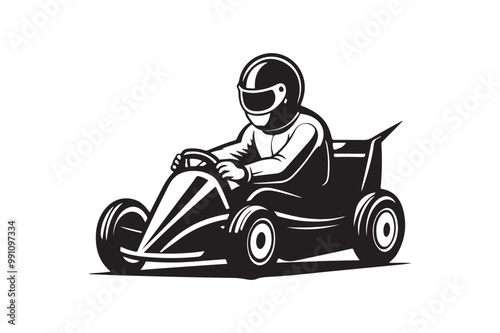 Gokart sport automotive silhouette vector illustration logo.