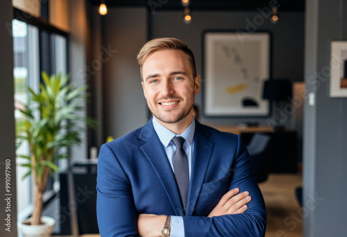 A portrait headshot photo of a friendly professional CEO executive business worker