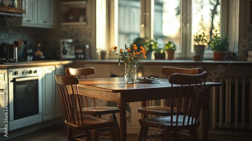 A drop-leaf dining table in a small kitchen, expanding to accommodate guests for meals.