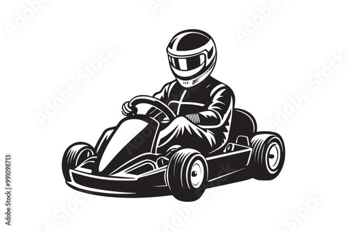 Gokart sport automotive silhouette vector illustration logo.