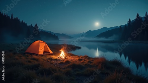 Campsite Under a Full Moon