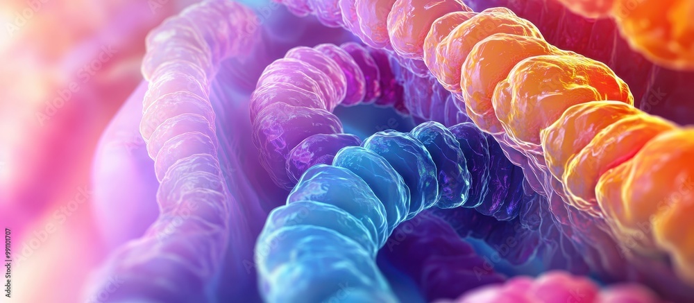 Colorful Abstract DNA Helix Structure in 3D Rendering with Vibrant Gradient Colors Colorful Abstract DNA Helix Structure in 3D Rendering with Vibrant Gradient Colors