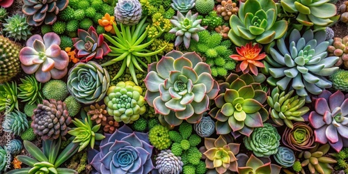 Pattern of various plants and succulents in a garden, succulents, plants, garden, pattern, greenery, botanical, foliage