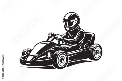 Gokart sport automotive silhouette vector illustration logo.