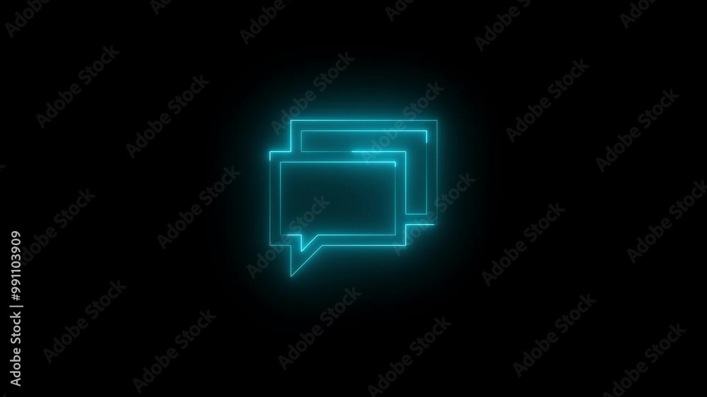 Neon chat bubbles icon glowing black background animation Neon chat bubbles icon glowing black background animation