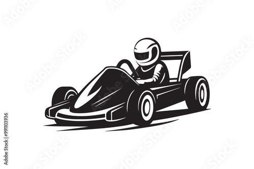 Gokart sport automotive silhouette vector illustration logo.
