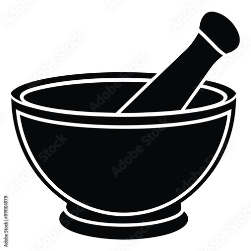 mortar and pestle silhouette vector illustration.