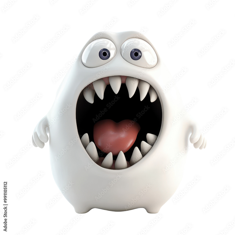 Naklejka premium A cute cartoon monster with big eyes and a wide, toothy grin, perfect for children's illustrations and playful designs., isolated on a transparent background.