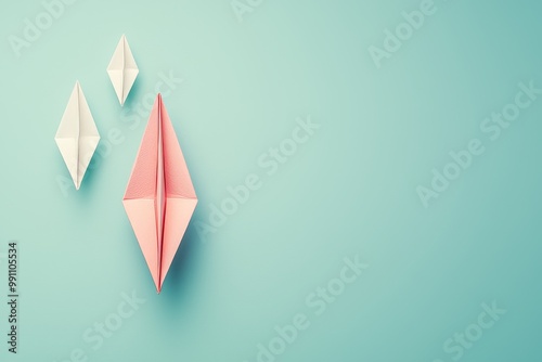 Free Download A red paper plane leads a group of white paper planes on a blue background, with space for copy - GFXLoad
