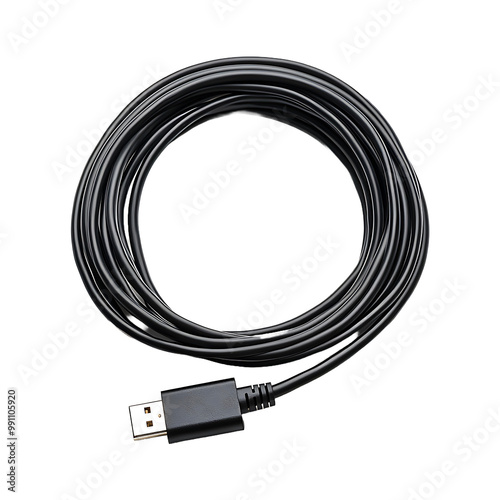 A Black USB Cable Coiled isolated on transparent background photo