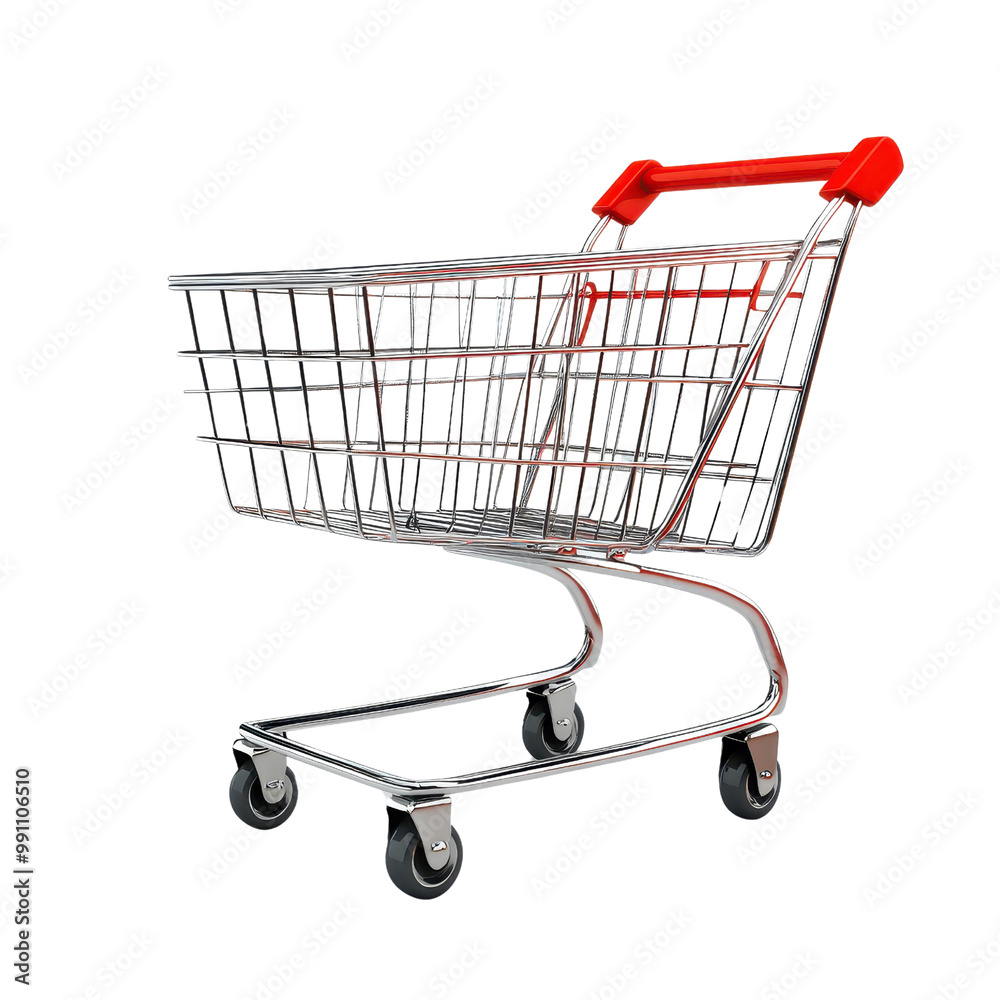 A modern shopping cart with a sleek design, perfect for grocery stores and retail environments., isolated on a transparent background. A modern shopping cart with a sleek design, perfect for grocery stores and retail environments., isolated on a transparent background.