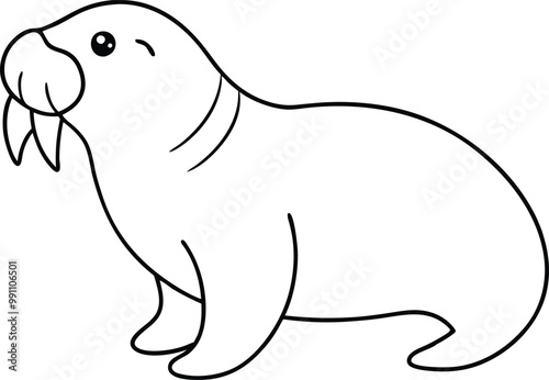 Friendly Walrus Vector Design for Kids Engaging Coloring Fun
